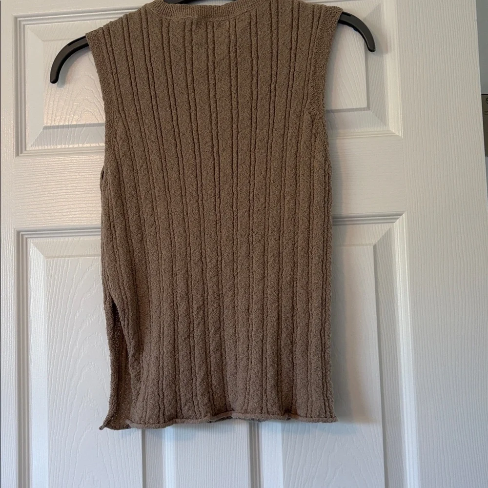 Ribbed Sleeveless Knit Tank in Taupe Brown - Picture 6 of 9